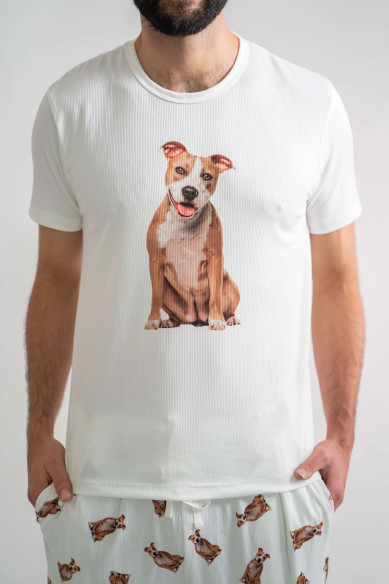 Pijama "Pitbull Café con blanco"