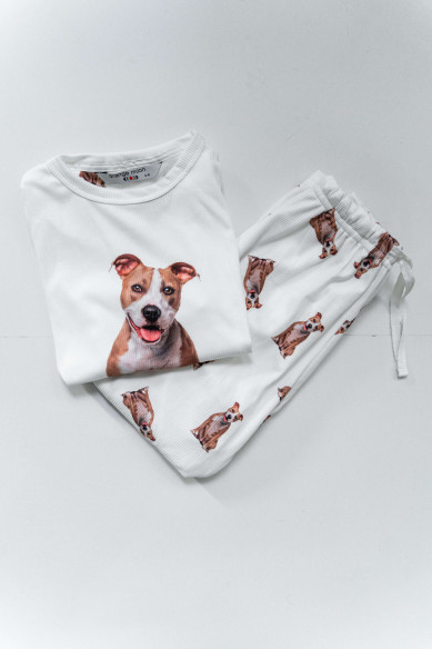 Pijama "Pitbull Café con blanco"