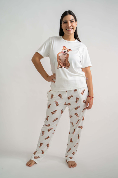 Pijama "Pitbull Café con blanco"